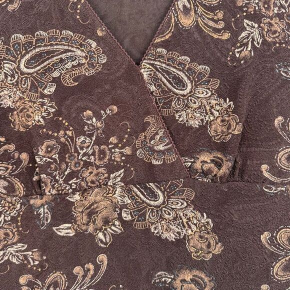 Vintage Y2K East Fifth Textured Brown Paisley & Floral Baby Doll Small Top - Picture 5 of 9